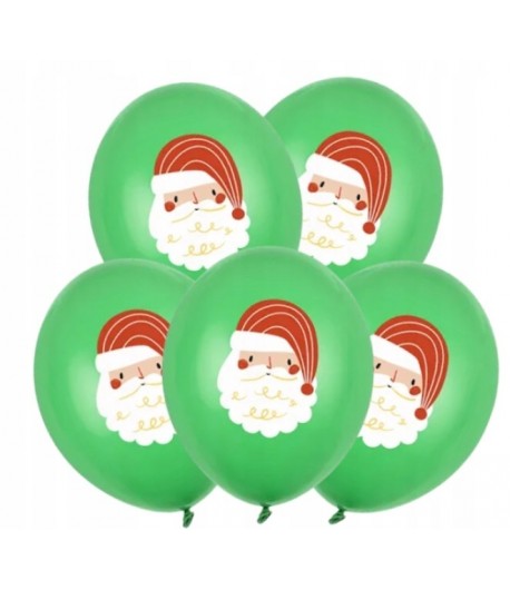 Balony lateksowe zielone świąteczne MIKOŁAJ 5 sztuk