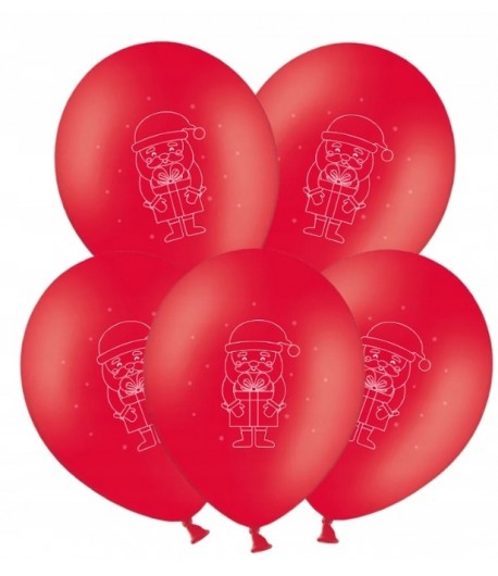 Balony lateksowe czerwone świąteczne MIKOŁAJ 5 sztuk