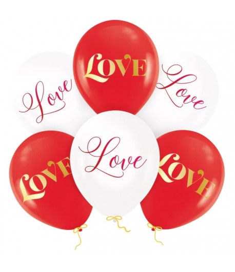 Walentynki balony lateksowe Love miłość 6 sztuk mix białe i czerwone WB-010