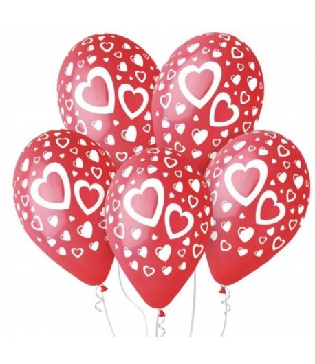 Walentynki balony czerwone w serduszka 5 sztuk rocznica ślub wesele WB-012