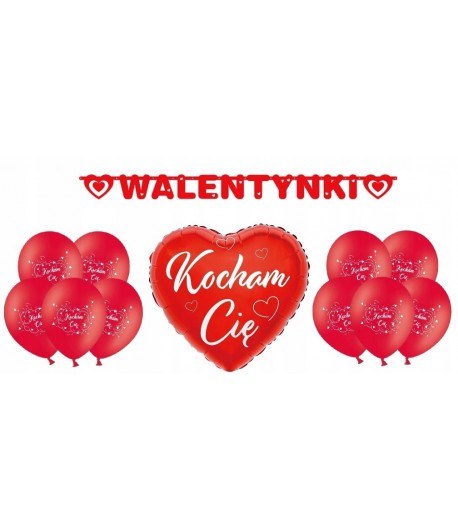 Zestaw Balony Walentynki Kocham Cię Serce