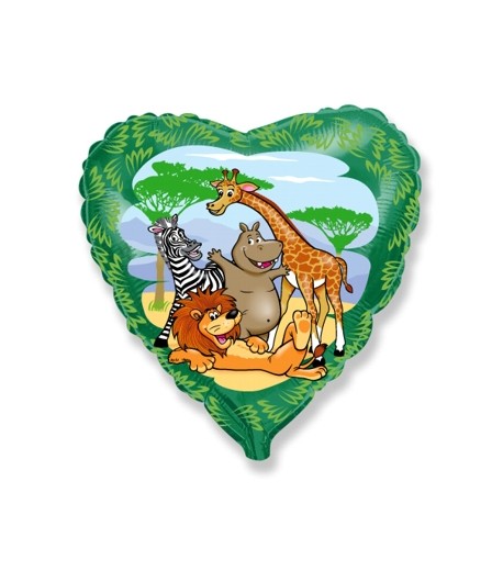 Balon Foliowy Serce Safari Zwierzęta