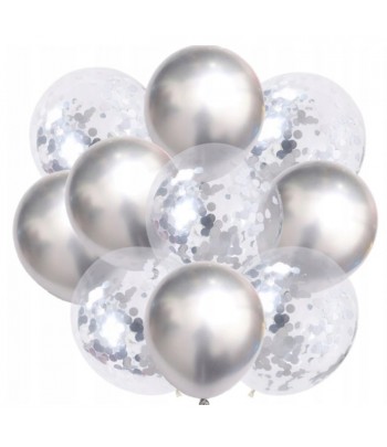 balony srebrne ze srebrnym konfetti