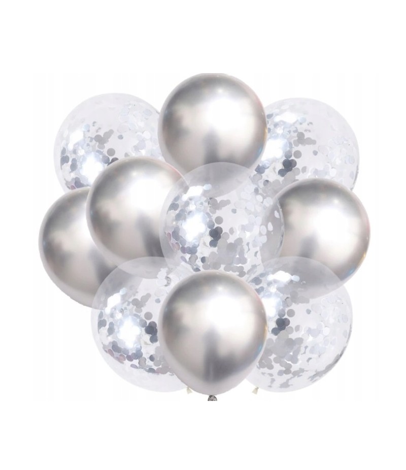 balony srebrne ze srebrnym konfetti