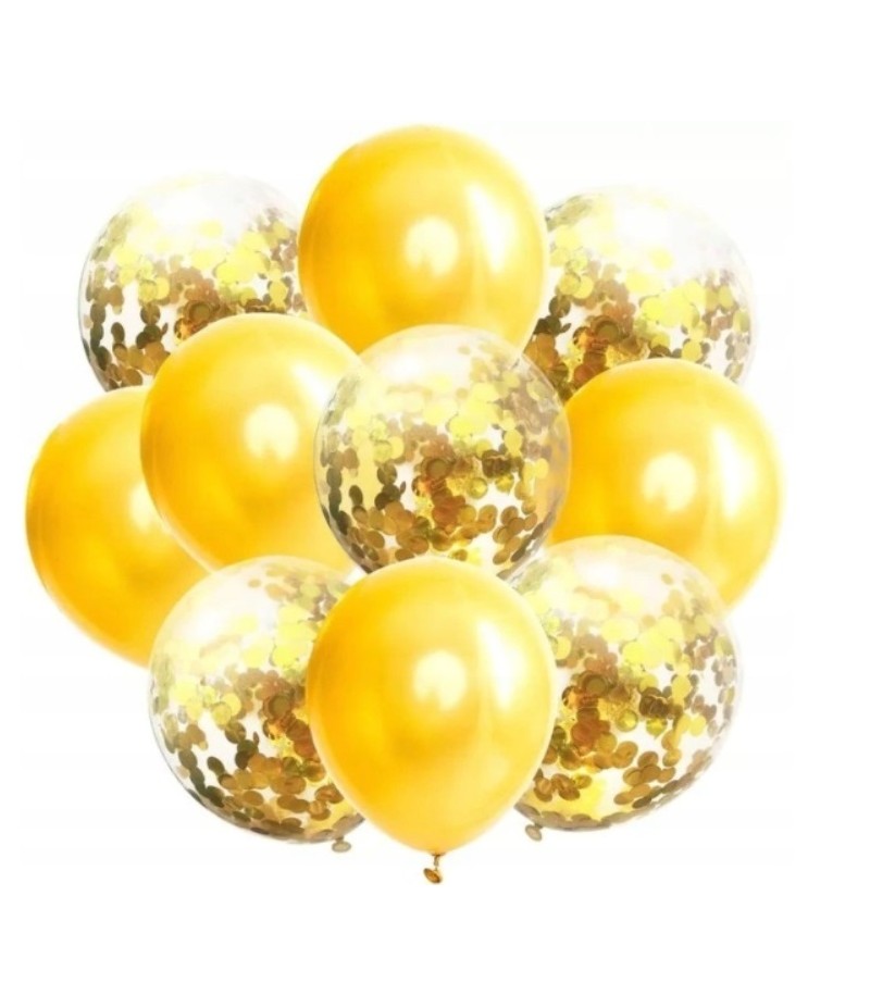 balony złote ze złotym konfetti
