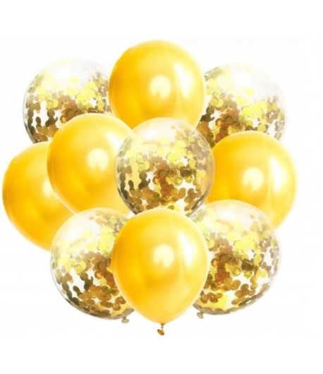 Zestaw balony złote oraz balony ze złotym konfetti