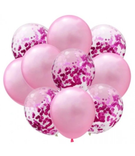 Zestaw balony różowe oraz balony z różowym konfetti