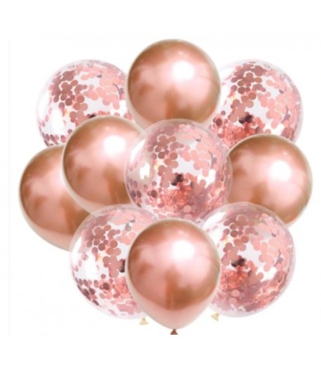 Zestaw balony różowe złoto oraz balony z konfetti różowe złoto
