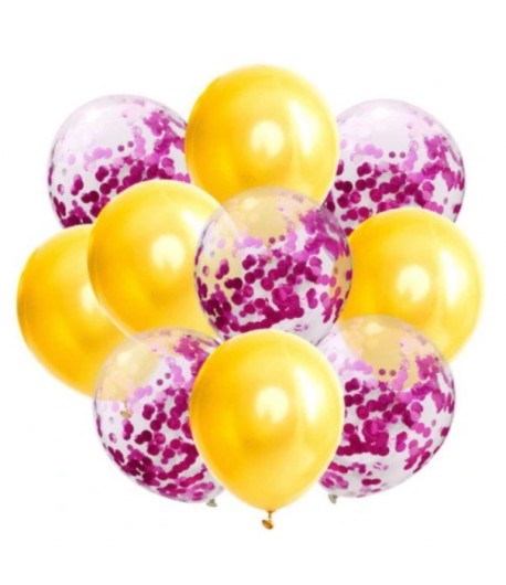 Zestaw balony złote oraz balony z różowym konfetti