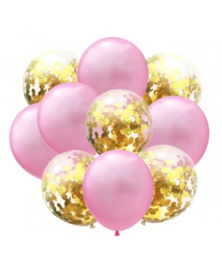 Zestaw balony różowe oraz balony ze złotym konfetti