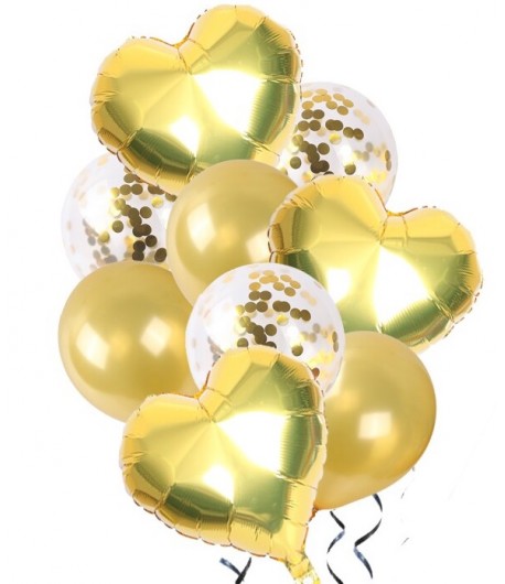 Zestaw balony złote mix serce złote konfetti