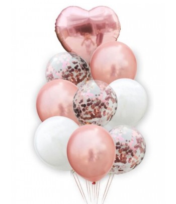 balony różowe białe konfetti