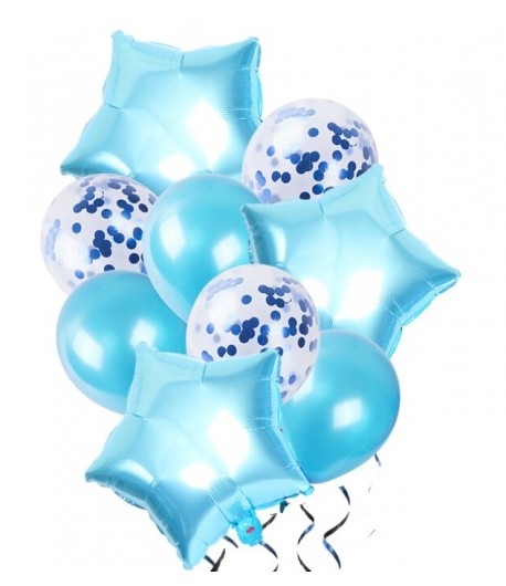 Zestaw balony niebieskie gwiazdki niebieskie konfetti
