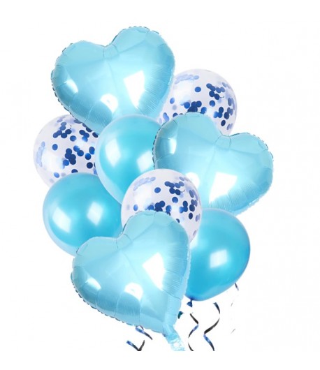 Zestaw balony niebieskie serca niebieskie konfetti
