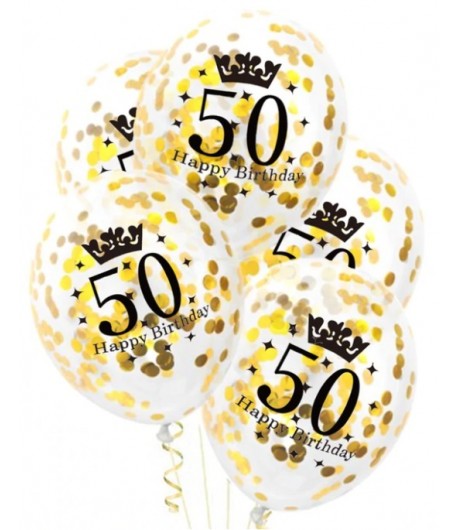 Balony 50 ze złotym konfetti 5 sztuk Urodziny
