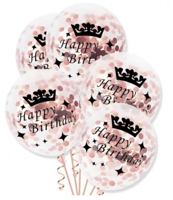 Balony HAPPY BIRTHDAY z konfetti różowe złoto