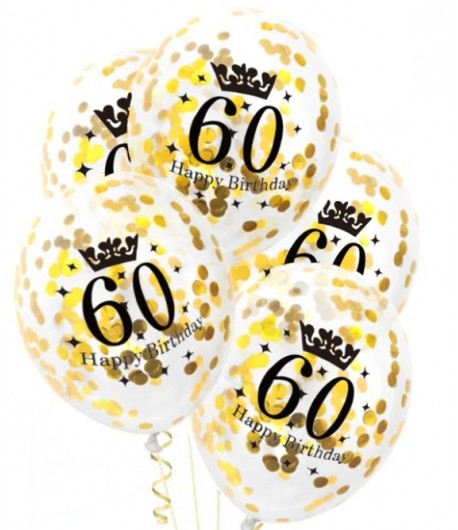 Balony 60 ze złotym konfetti 5 sztuk Urodziny