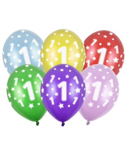 Balony z cyfrą 1 Mix kolorów 5 sztuk Urodziny