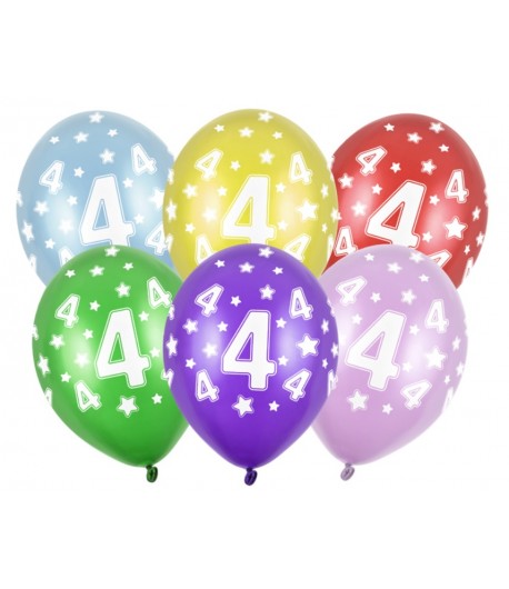 Balony z cyfrą 4 Mix kolorów 5 sztuk Urodziny