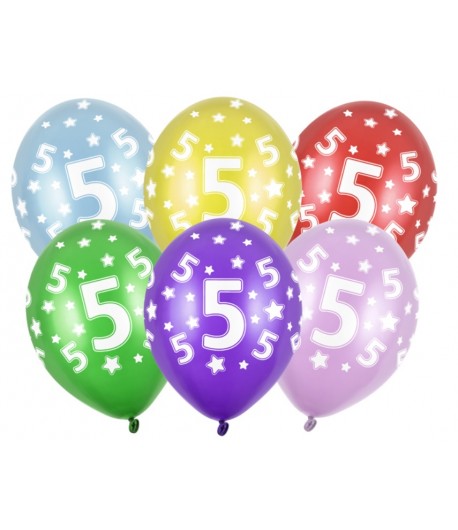 Balony z cyfrą 5 Mix kolorów 5 sztuk Urodziny