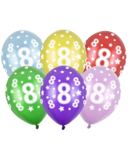 Balony z cyfrą 8 Mix kolorów 5 sztuk Urodziny
