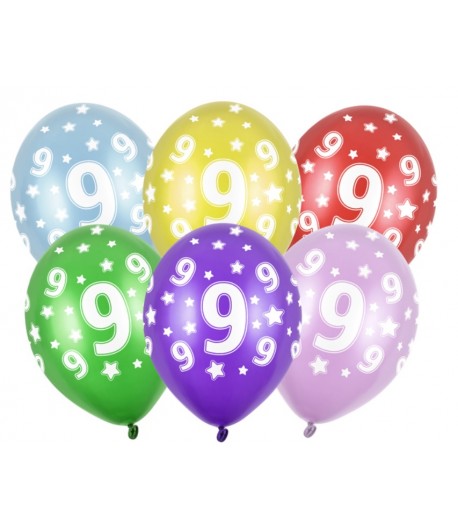 Balony z cyfrą 9 Mix kolorów 5 sztuk Urodziny
