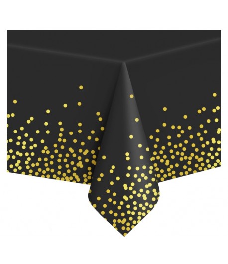 Obrus foliowy czarny w złote konfetti 137x274