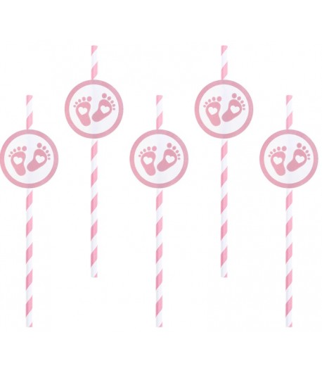 Słomki różowe stopki 6 sztuk Baby Shower Narodziny