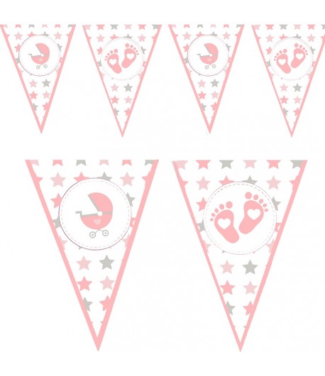 Girlanda Flagi Różowe Stopki Wózki Baby Shower
