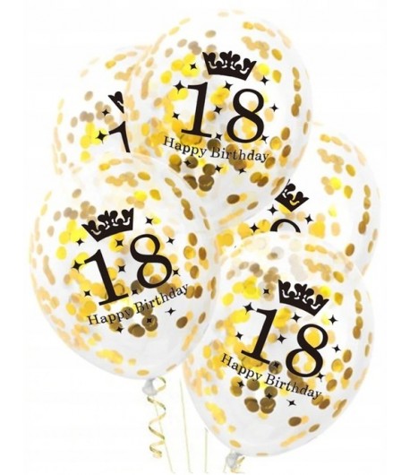 Balony Przezroczyste ze złotym konfetti 18 Urodziny 5 sztuk