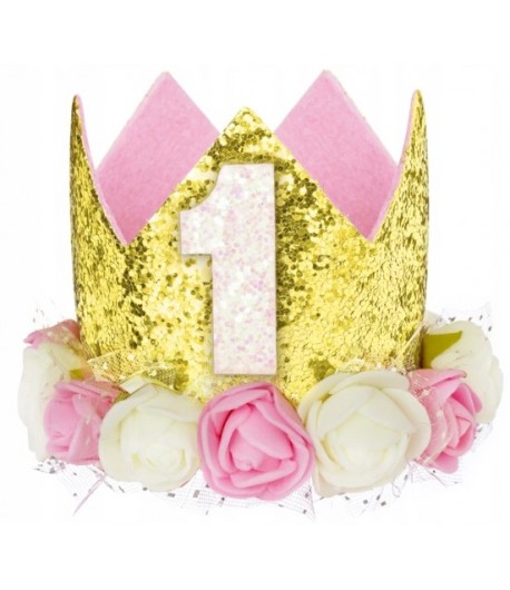 Korona Złoto Różowa Roczek 1 urodziny