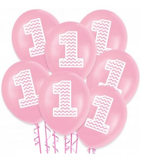 Balony lateksowe Różowe "1" Roczek 7 sztuk