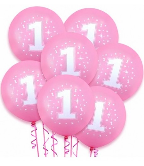 Balony lateksowe różowe "1" Roczek 7 sztuk