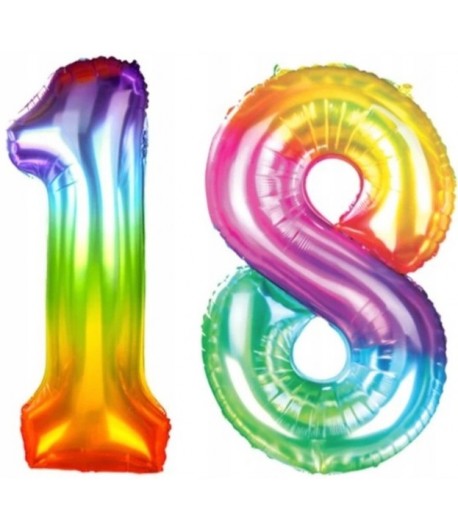Balony Cyfry Tęczowe 18 urodziny 100 cm