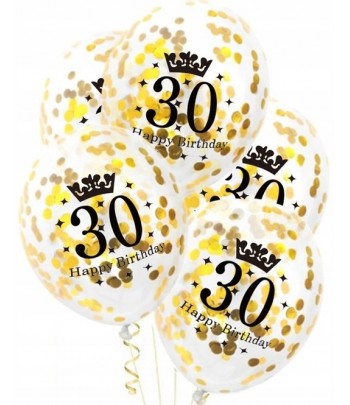 Balony przezroczyste ze złotym konfetti 30 urodziny
