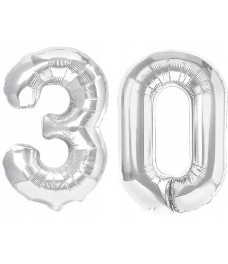 Balony Cyferki 30 Urodziny Srebrne 100 cm