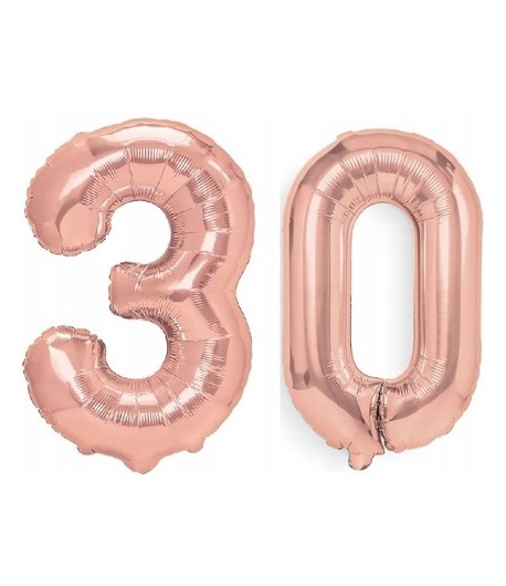 Balony Cyferki 30 Urodziny różowe złoto 100 cm