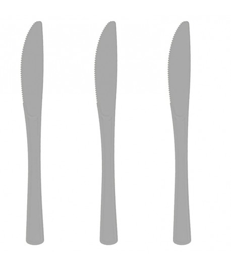 Noże plastikowe srebrne duże 10 sztuk