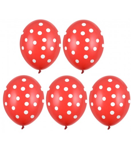 Balony czerwone w białe grochy kropki 5 sztuk