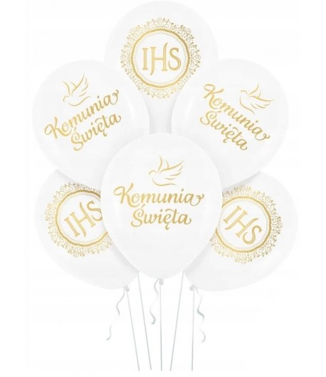 Balony Pierwsza Komunia Święta IHS 6 sztuk