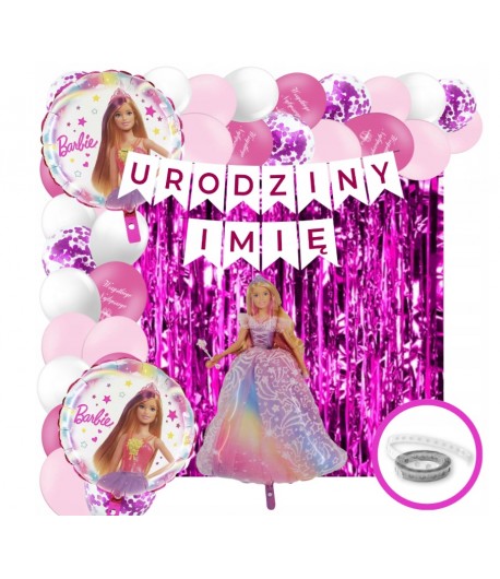 Zestaw Balony Dekoracje Barbie Baner Urodziny + Imię