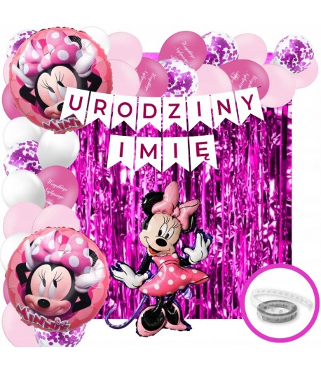 Zestaw Balony Myszka Minnie Urodziny + imię