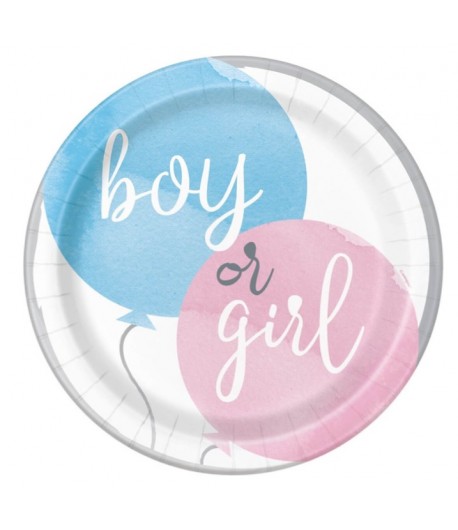 Talerzyki Boy or Girl na Baby Shower 8 sztuk