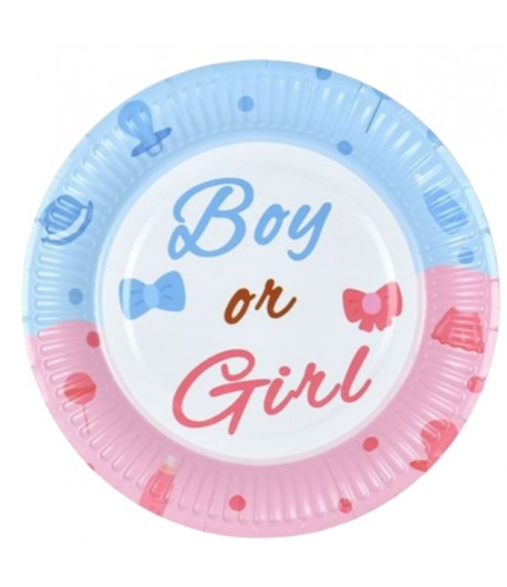 Talerzyki Boy or Girl na Baby Shower 6 sztuk
