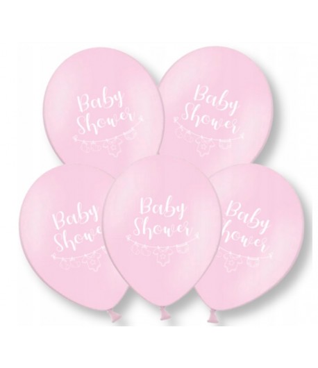 Balony lateksowe BABY SHOWER różowe 5 sztuk