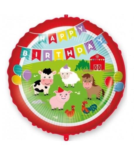 Balon foliowy okrągły HAPPY BIRTHDAY Farma Wieś