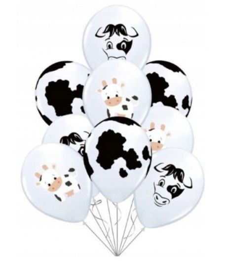 Balony lateksowe Krowa Krówka Farma Wieś Mix 9 sztuk Urodziny