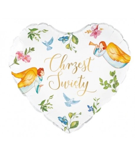 Balon foliowy Serce Chrzest Święty Aniołki 45 cm