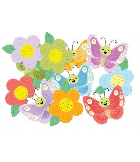 Dekoracja wiosenna papierowe Kwiatki i motylki 12 sztuk  WLK-081