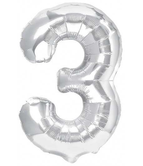 Balon foliowy cyferka 3 70 cm srebrna Urodziny